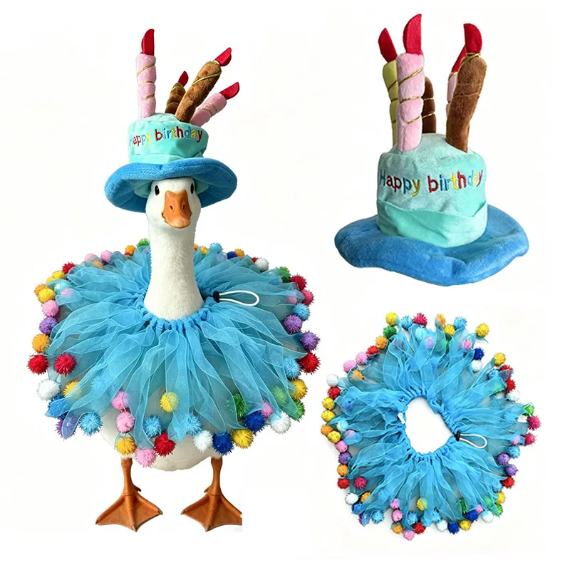 1 Set Happy Birthday Porch Goose Outfit Lawn Goose Clothes Hat and Tutu Collar Goose Outfits for 23