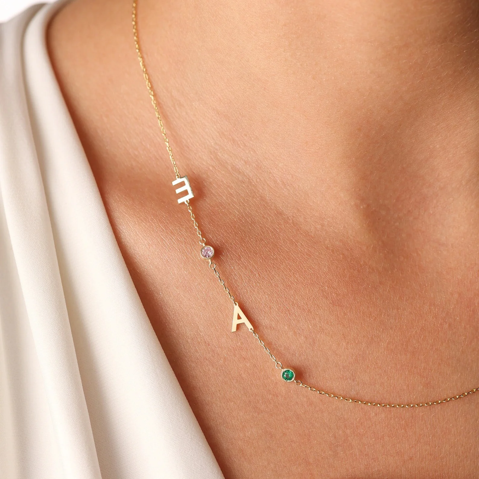 

Sideways Initial Birthstone Necklace Personalized Birthstone Initial Necklace Birthstone Letter Necklace for Mother Gift for Mom