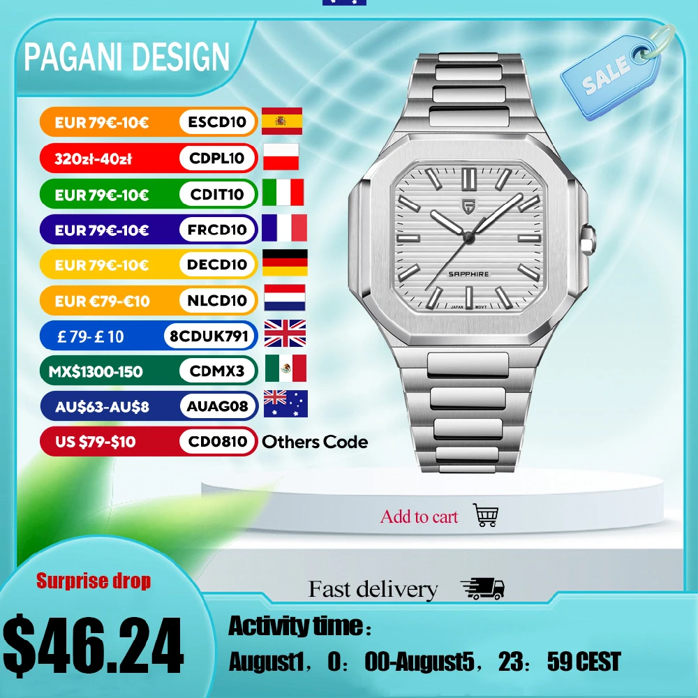 

2025 New PAGANI DESIGN Brand Men's Quartz Watch Sapphire Mirror Watch Suitable For Japanese Movement Waterproof 100M Watch