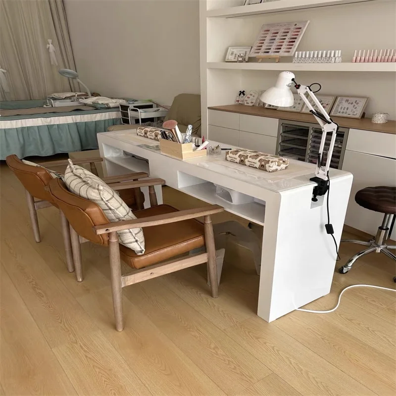 Italian Minimalism Nail Tables Cream Style Multifunction Storage Dressing Nail Tables Reception Desks Manicure Furniture FYMT