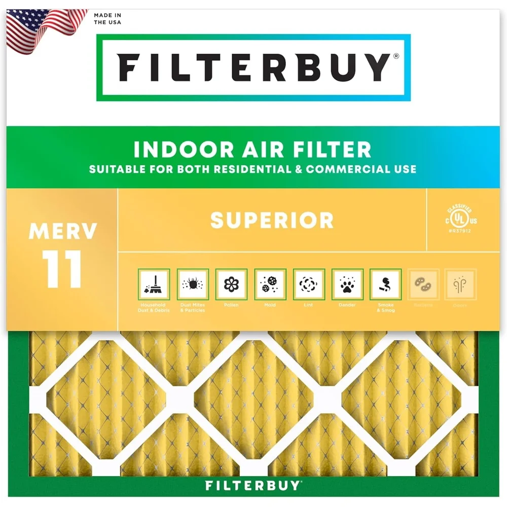 MERV 11 Pleated HVAC Air Filters 20x20x1 1-Pack Electrostatic Dust Allergy Defense High Efficiency Dual Wire Backing Easy