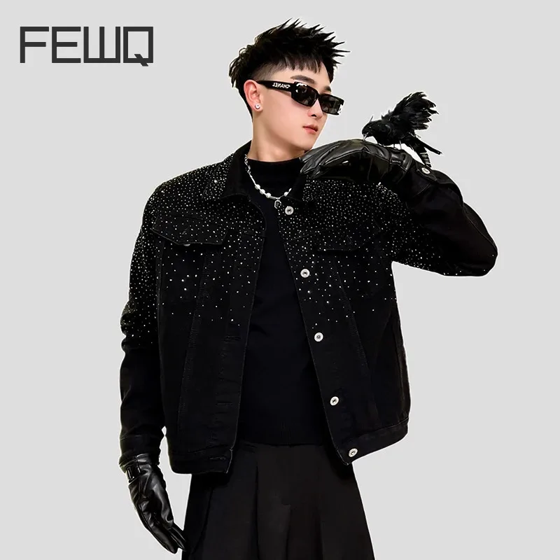 FEWQ Men's Jacket New Trend Slim Fit Casual Versatile 2023 Turn-down Collar Long Sleeve Flash Design Male Coat Fashion 24X2210