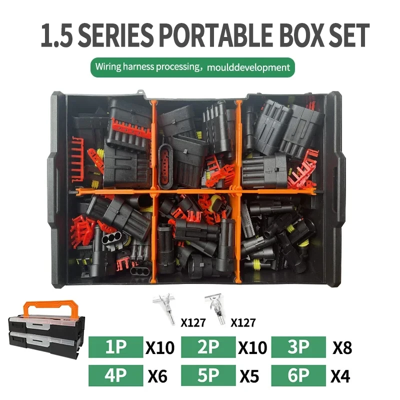 

Portable Box Kit 1P/2P/3P/4P/5P/6Pin Tyco Superseal 1.5 series Auto Waterproof Wire Connector DJ7041-1.5-11/21 282080-1