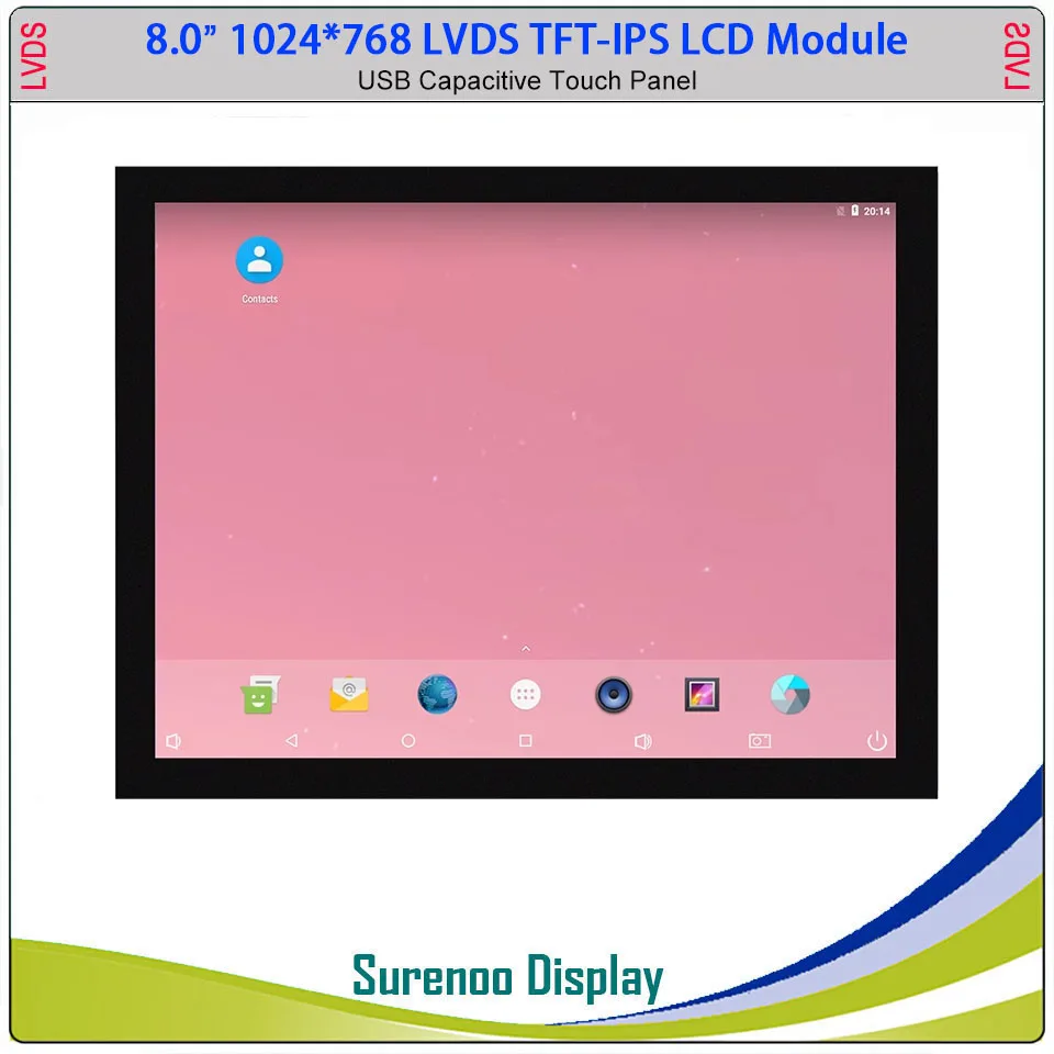 

8" inch 1024*768 20P_LVDS TFT IPS LCD Module Display Screen & USB Capacitive Touch Panel suitable for Android/Lunix