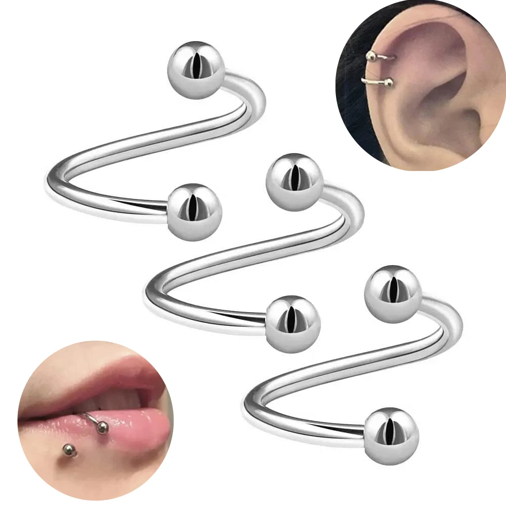 

5/10/20pcs 3mm Steel Ball Spiral Ear Helix 6/8/10mm Twist Bar Ear Cartilage Tragus Lip Eyebrow Body Piercing
