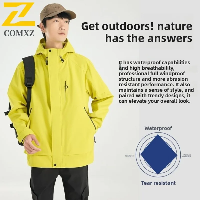

COMXZ Male Jacket Outdoor Fly Fishing Windproof Rainproof Trendy Mountaineering Lightweight Detachable Hood Autumn clothing