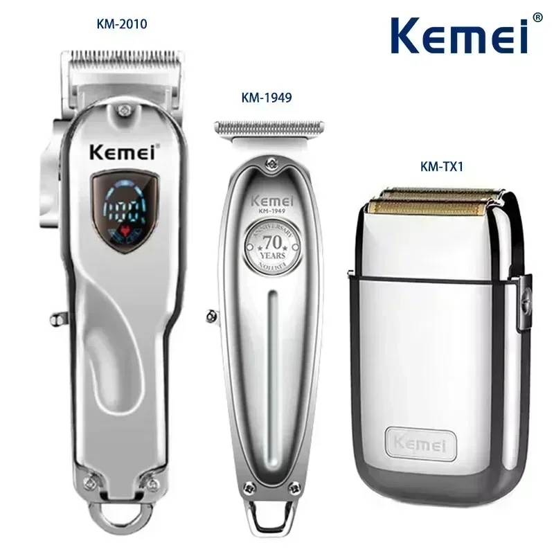 Kemei Hair Clipper KM-TX1 KM-2010 KM-1949 Professional Metal Body Electric Trimmers Rechargeable Men's Shaver Gold and Sliver