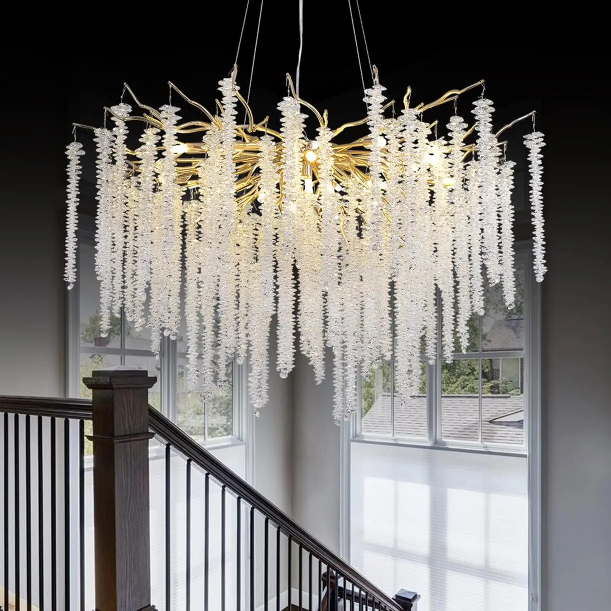 Meerosee Gold Crystal Chandelier Light Modern Luxury Tree Branch Pendant Lamp for Entryway Lobby Kitchen Bedroom