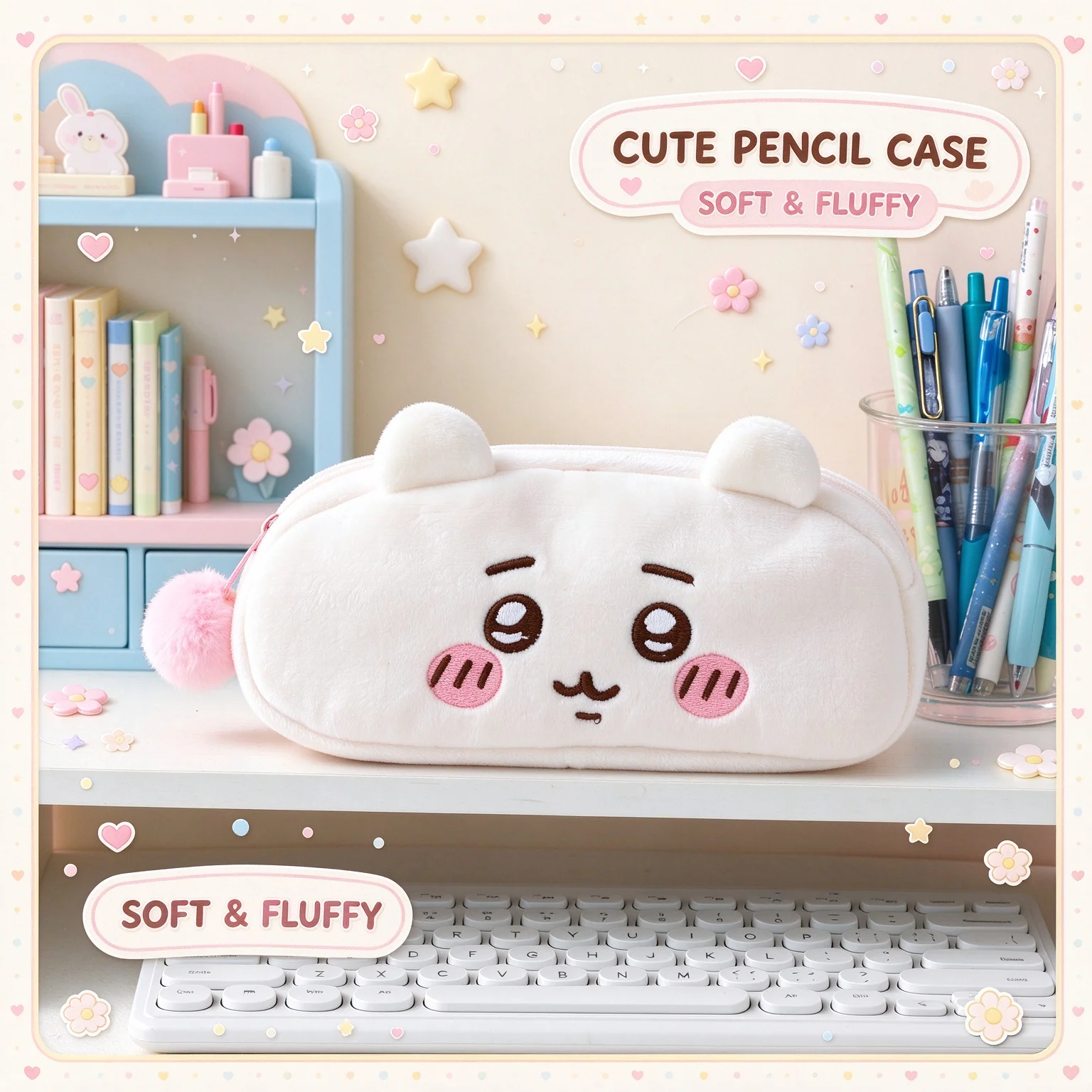 New 2026Chiikawa Plush Pencil Case Cute Hachiware Usagi Kawaii Anime Stationery Organizer for School Students Kids Birthday Gift
