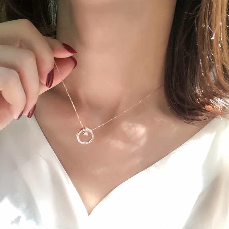 Brand New 925 Sterling Silver Silver Circle Necklace Simple Style Birthday Gift Ladies Fine Jewelry