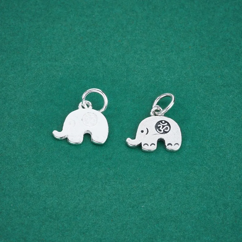 Sterling Silver Elephant Pendant, Vintage Bohemian Good Luck Charm for DIY Bracelet Necklace Jewelry Making Supplies