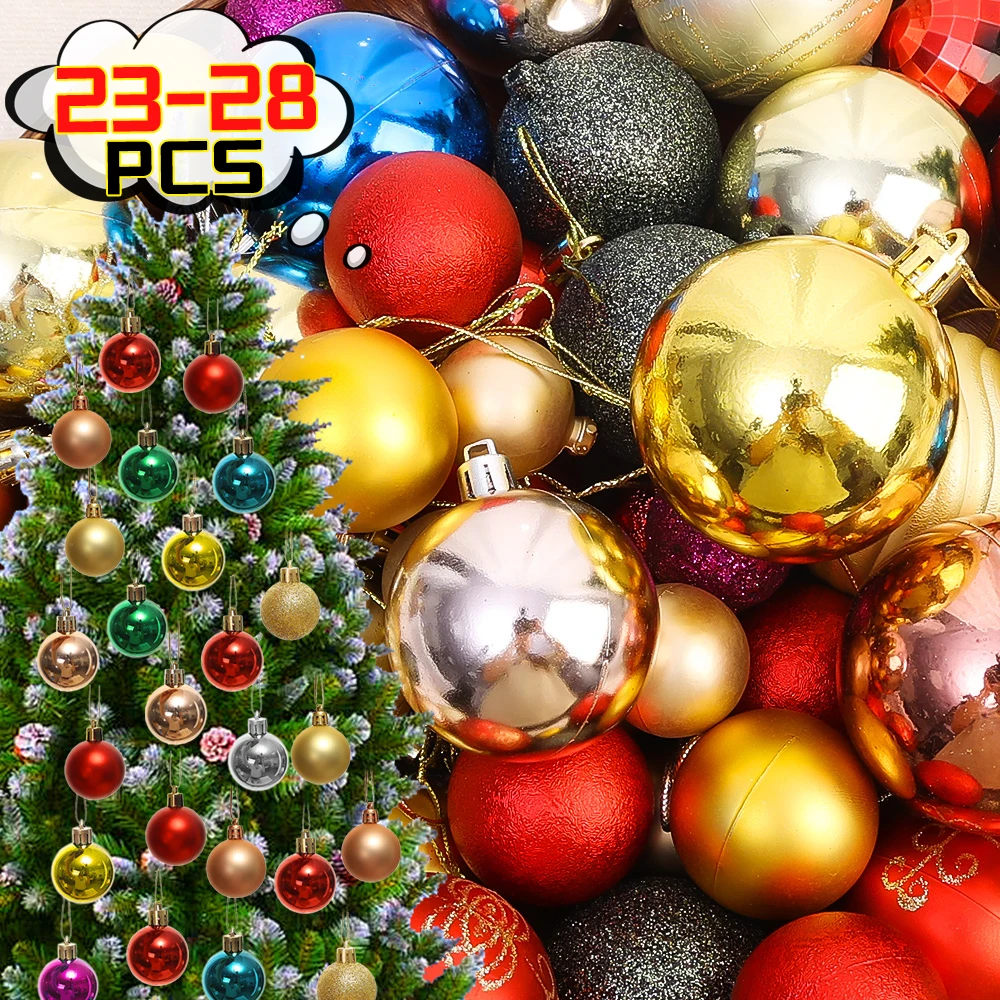 28/13pcs Christmas Balls Xmas Tree Ornaments Ball Hanging Pendants Home Party Christmas Tree Courtyard Decoration New Year Gift