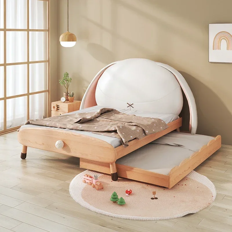 Cartoon Shaped Leather Headboard Bedroom Velvet Bed Furniture Wooden Kids Bunk Bed