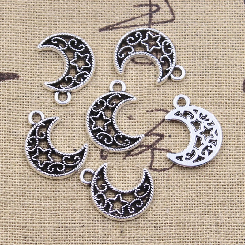 30 sztuk Charms Hollow księżyc gwiazda 19x14mm antyczne srebro kolor zawieszki DIY rzemiosło dokonywanie ustalenia Handmade tybetański biżuteria
