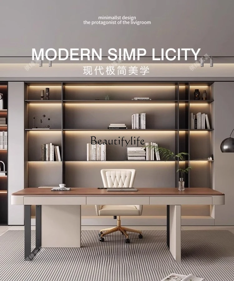 مكتب بلون الجوز الخفيف على الطراز الإيطالي مكتب مكتب فاخر وخفيف الوزن وأنيق وطويل وكبير #6