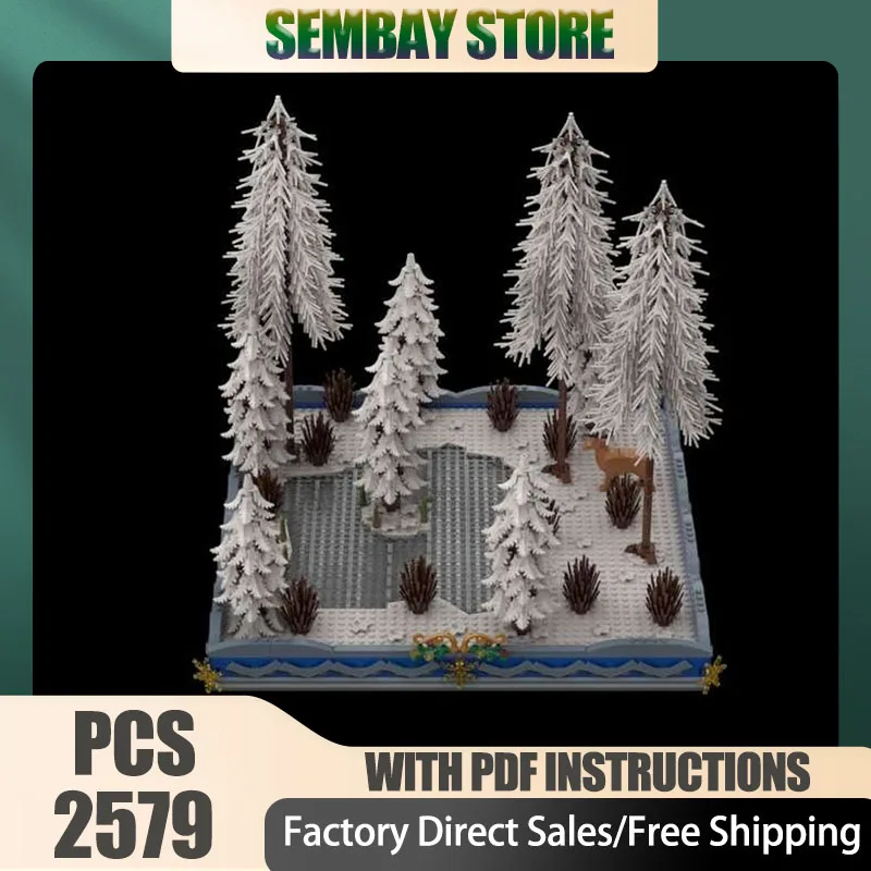 Model Moc Building Bricks Modular Diorama of A Wintery Lake in A Forest Technology Blocks Christmas DIY Toy Construction Gifts