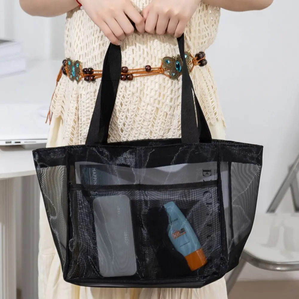 New Mesh Shoulder Bag Large Capacity Hollow Makeup Storage Bag Multifunctional Transparent Beach Bags Women