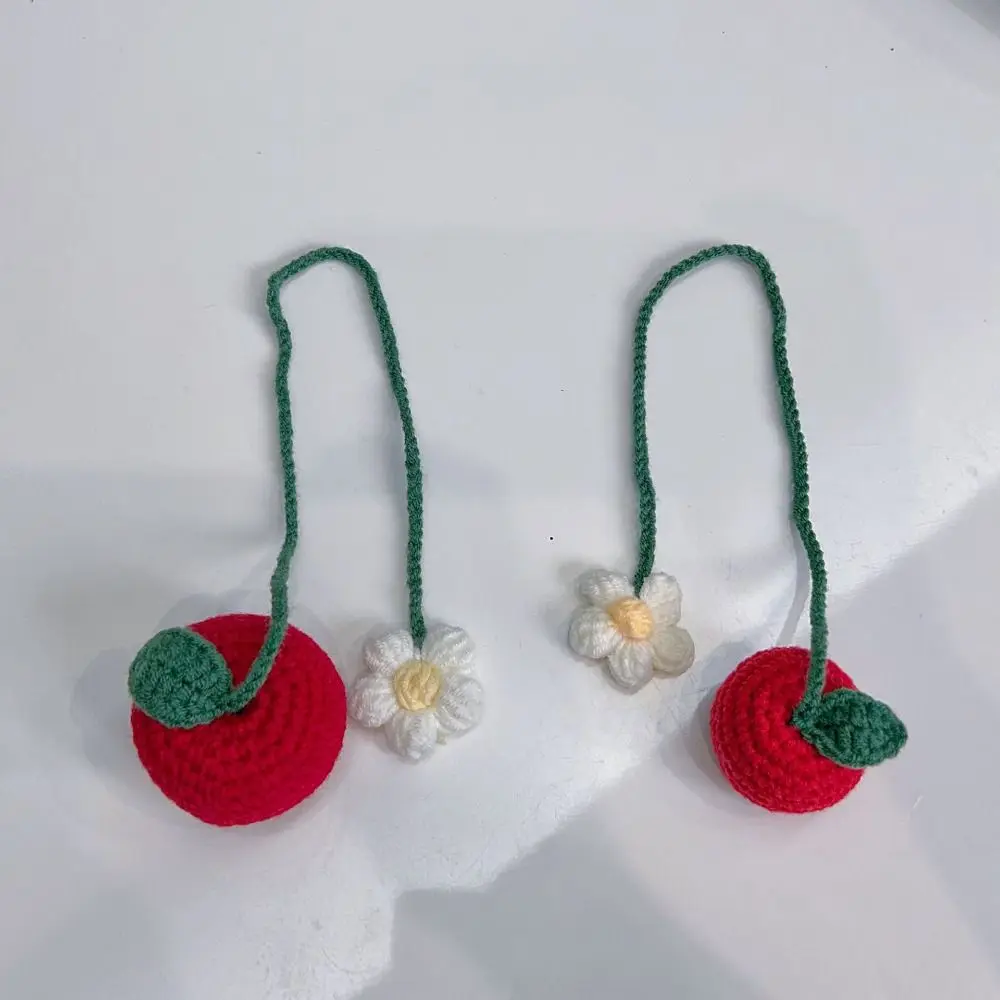 Gifts Wool Knitted Apple Pendant Pink Red Handmade Knitted Bookmark Strawberry Leaf Pendant Bookmark Women