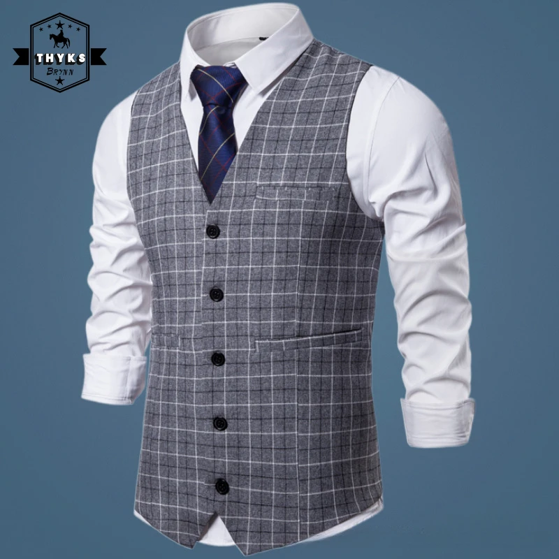 

Checkered English Suit Vest Men Loose Casual Gentleman Cotton Blend Waistcoat Male Solid Color Lapel Slim Fit Formal Vest Autumn