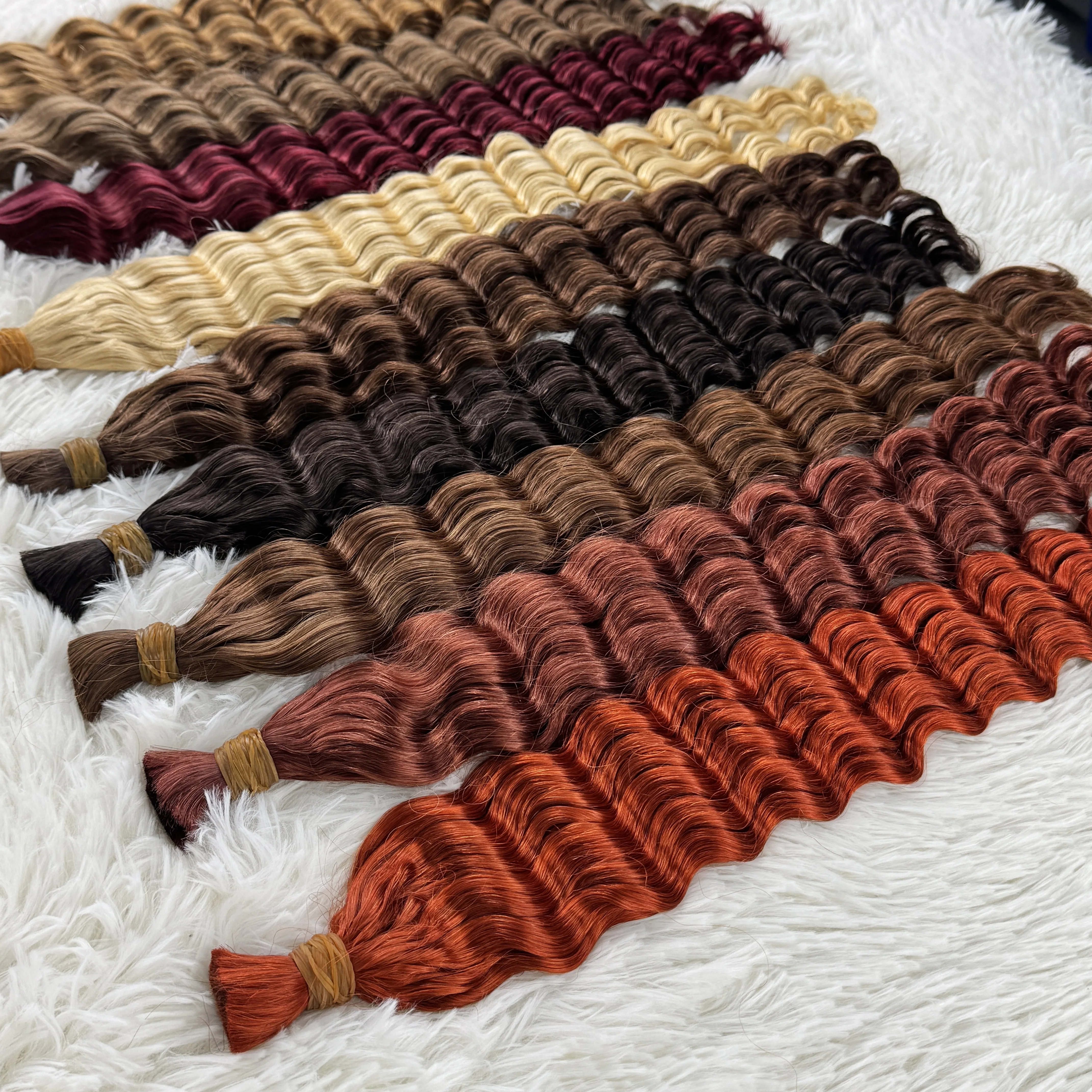 Wholesale Red Deep Wave Hair Bulk for Boho Braids 100% Human Hair Extensions No Weft Blonde Red Curly 613 Vietnamese Hair 30inch