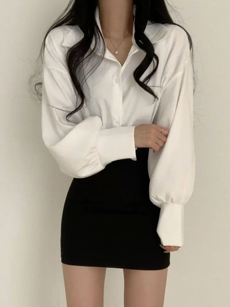 Elegant Red Women's Shirt Vintage Design Spring Fashion Inner Wear Chic Top Korean Style Sweet Loose Fit Long Sleeve Button up
