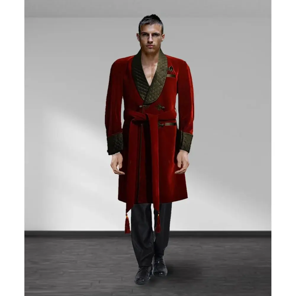 High-end Burgundy Velvet Men Jacket One Piece Black Shawl Lapel Smoking Coat Costume Homme Loose Daily Blazer