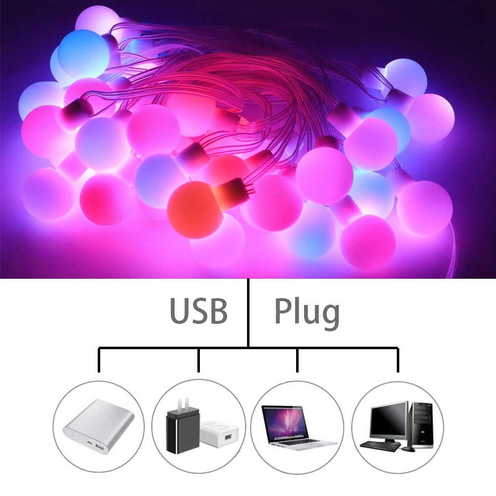 DC5V WS2812B Individually Addressable Dream Color Round Ball LED String Lights Christmas Party Birthday Decorate Waterproof IP67