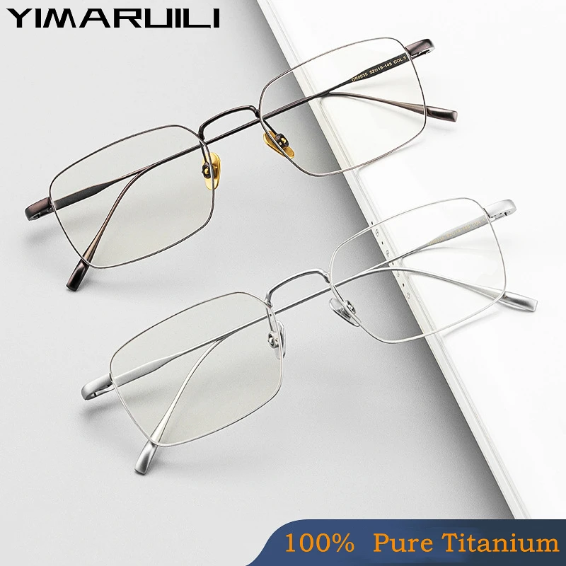 YIMARUILI 2024 Ultra Light 100% Pure Titanium Glasses Frame Retro Square Myopia Optical Prescription Eyeglasses Frame Men SC10T