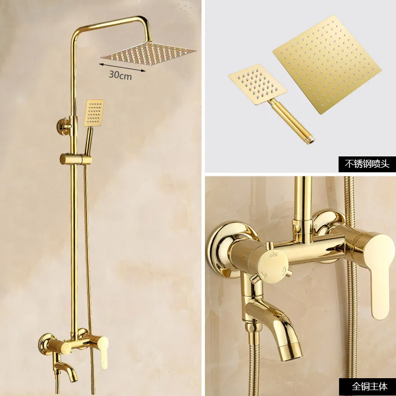 

Solid Brass Rose Golden Faucet Set Pink Bathroom Bathtub Mixer Rainfall Spray Hand Square Shower Facuets
