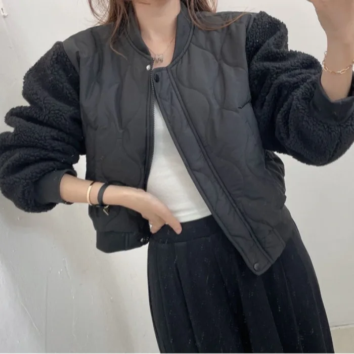

Women's Cotton Jaet Winter New Design Color Blo Lamb Fur Wave Eming ort Baseball Sle Top Long Sve Commute Wear