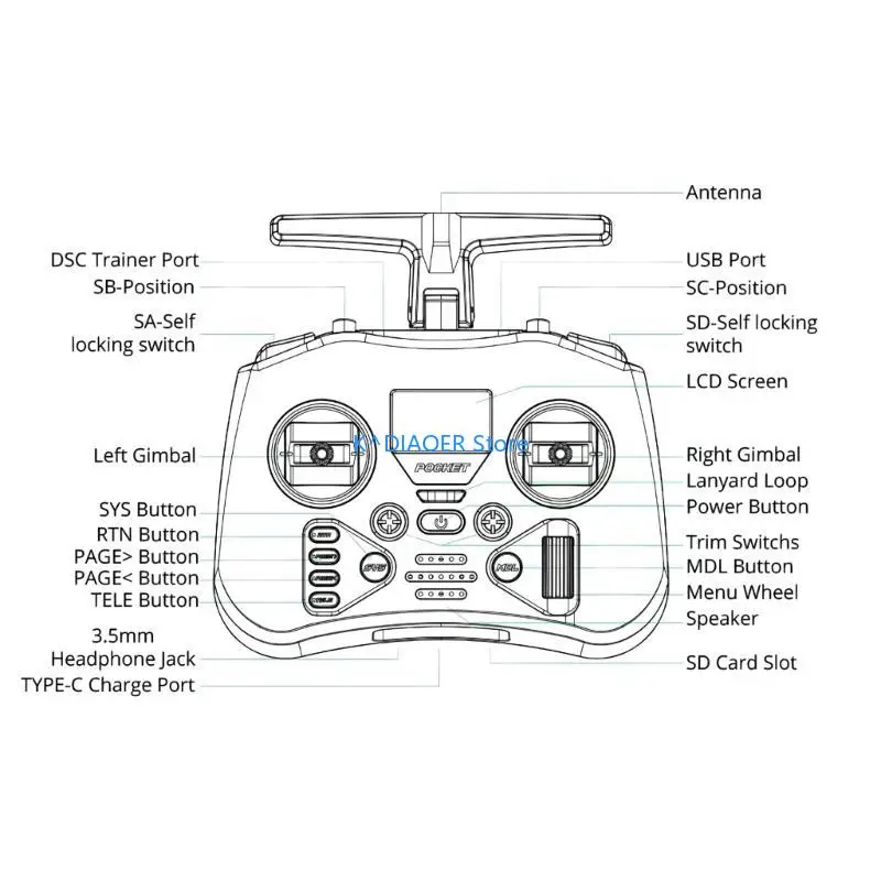 

770D POCKET Remote Control Hall Remote Rod ELRS/CC2500 for Traversing Aircraft Model