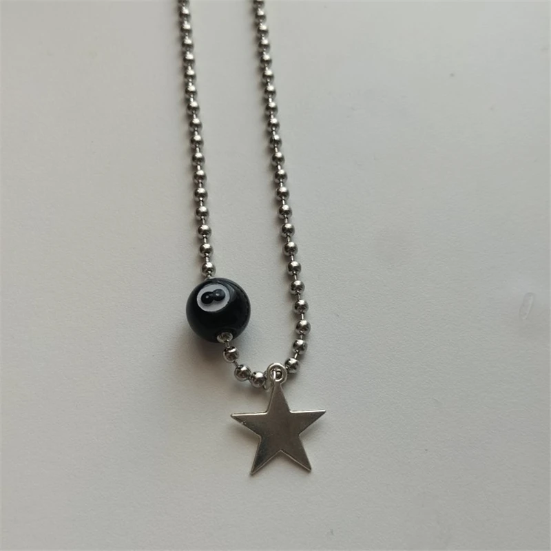 Kpop Punk Grunge Silver Color Star Cross Pendants Necklace For Men Women Couple Vintage Aesthetic Jewelry Y2K EMO Accessories