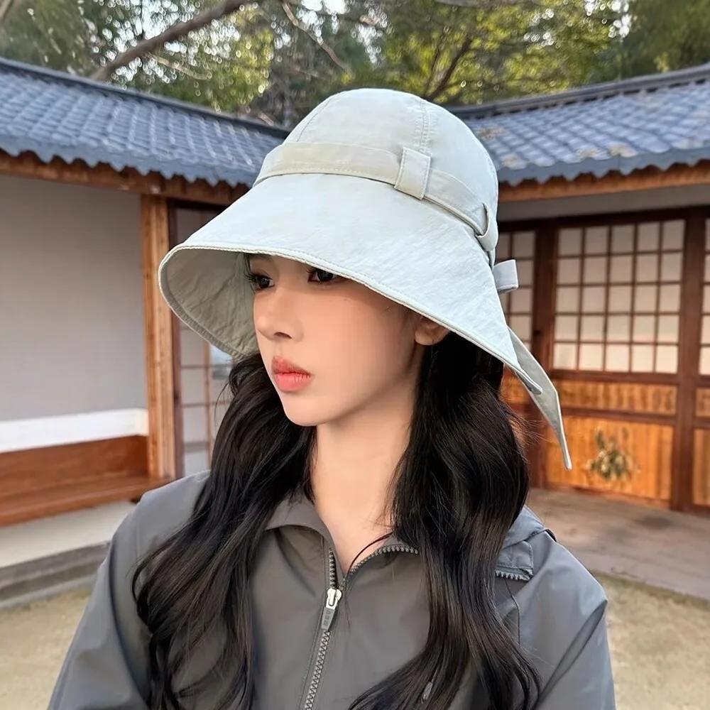 

Lightweight Large-brim Bucket Hat Half-Open Top Can Tie Hair Sunshade Fisherman Hat Bow UV Protection Sun-protection Hat