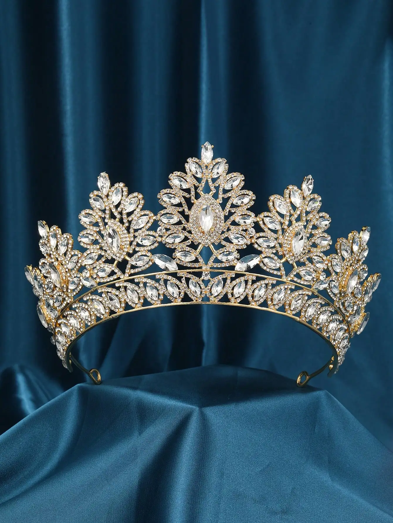 

1pc Luxury Full Rhinestone Crown With Teardrop Gems, Queen Style Crown For Party Or Wedding, Elegant And Ultra-Luxurious