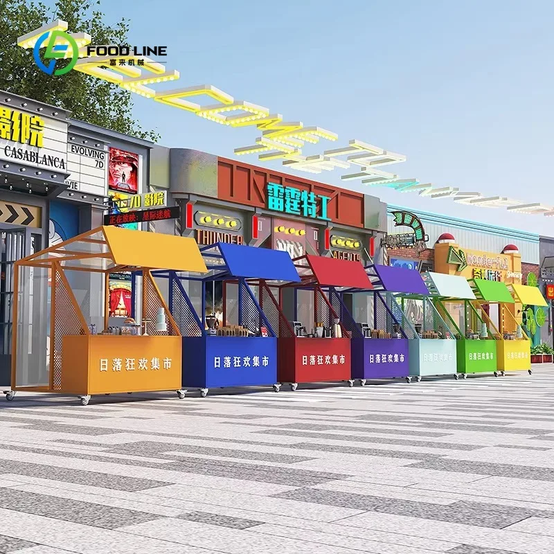 Customized Outdoor Display Food Snack Sales Cart Creative Market Activity Shed Stall Kiosk Selling Cart With Wheels