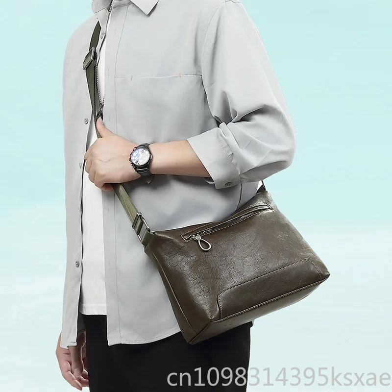 Men's Genuine Leather Crossbody Bag with Large Capacity Lightweight Casual Minimalist Travel Daily Bag
