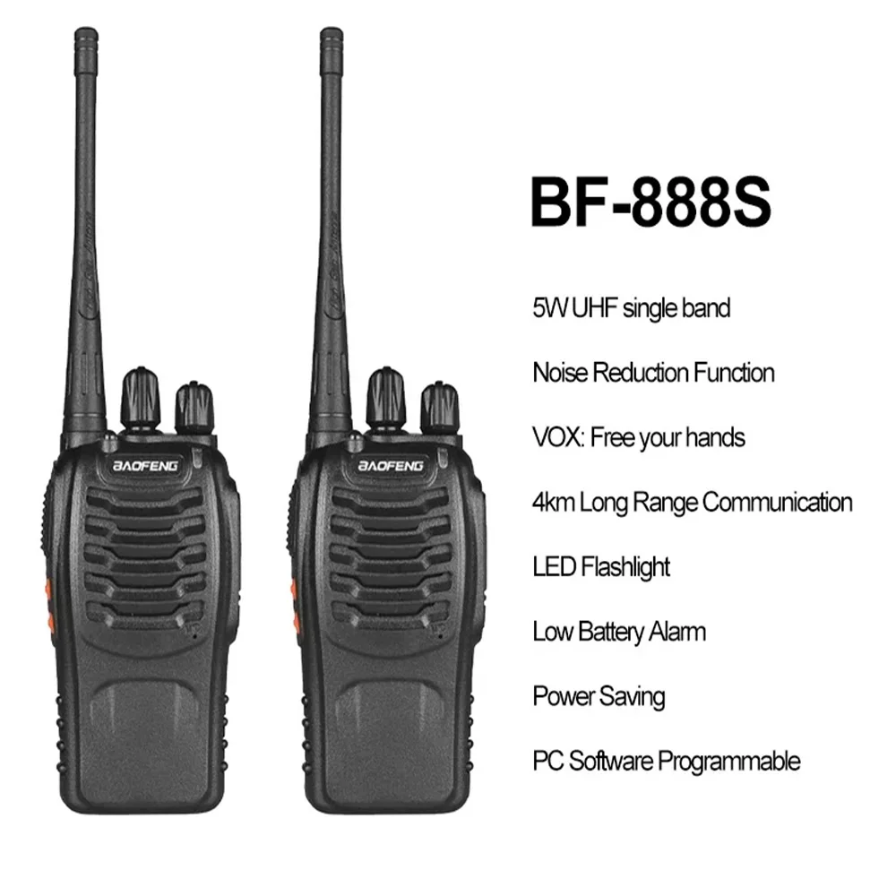 1/2 pces baofeng 888s walkie talkie 5w uhf 400-470mhz BF-888S de alta potência 16ch longo alcance rádio presunto transceptor rádio em dois sentidos