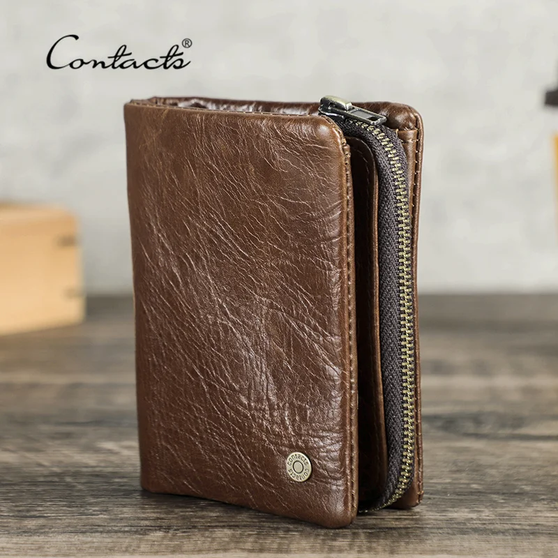 

CONTATC'S New Short Wallet Men Genuine Leather RFID Bifold with Credit Card Holder Luxury Zipper Male Coin Purse Small