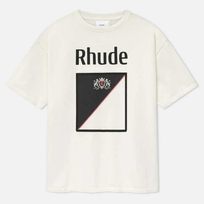 2026 New Arrival RHUDE Men's T-Shirt Letters Logo Print Crew Neck Casual Streetwear Top High Quality Fast Delivery