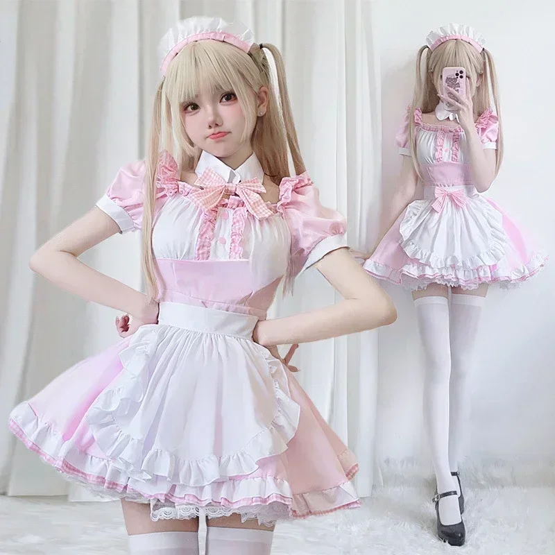 Cute Cat Lolita Pink Dress Women Japanese Anime Maid Cosplay