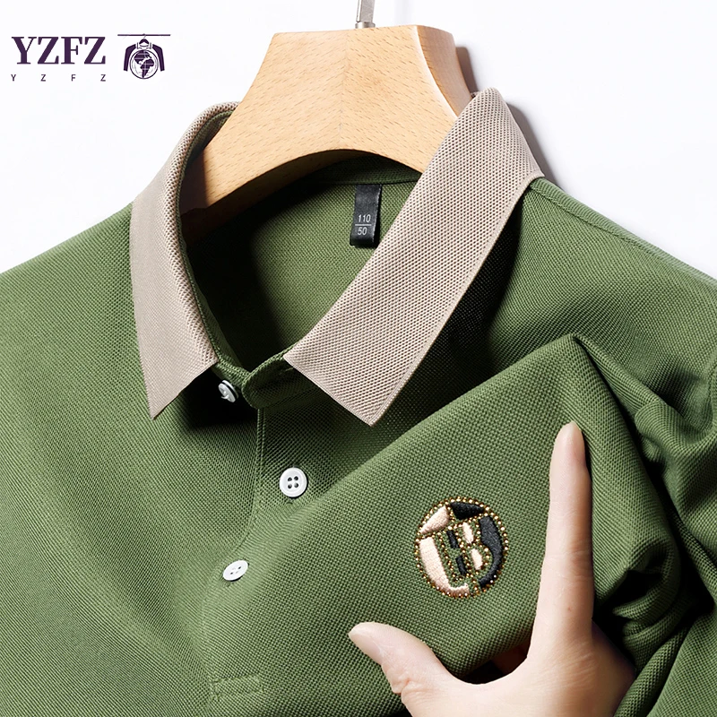 New Men's Fashionable Solid Color Short Sleeved Embroidered Polo Shirt for Summer Breathable and Comfortable Polo