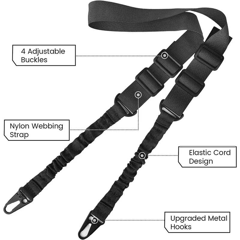 Two Points Rifle Sling With Length Adjuster Traditional Sling With QD Metal Hook For Outdoor Tactical Sling Shoulder Straps