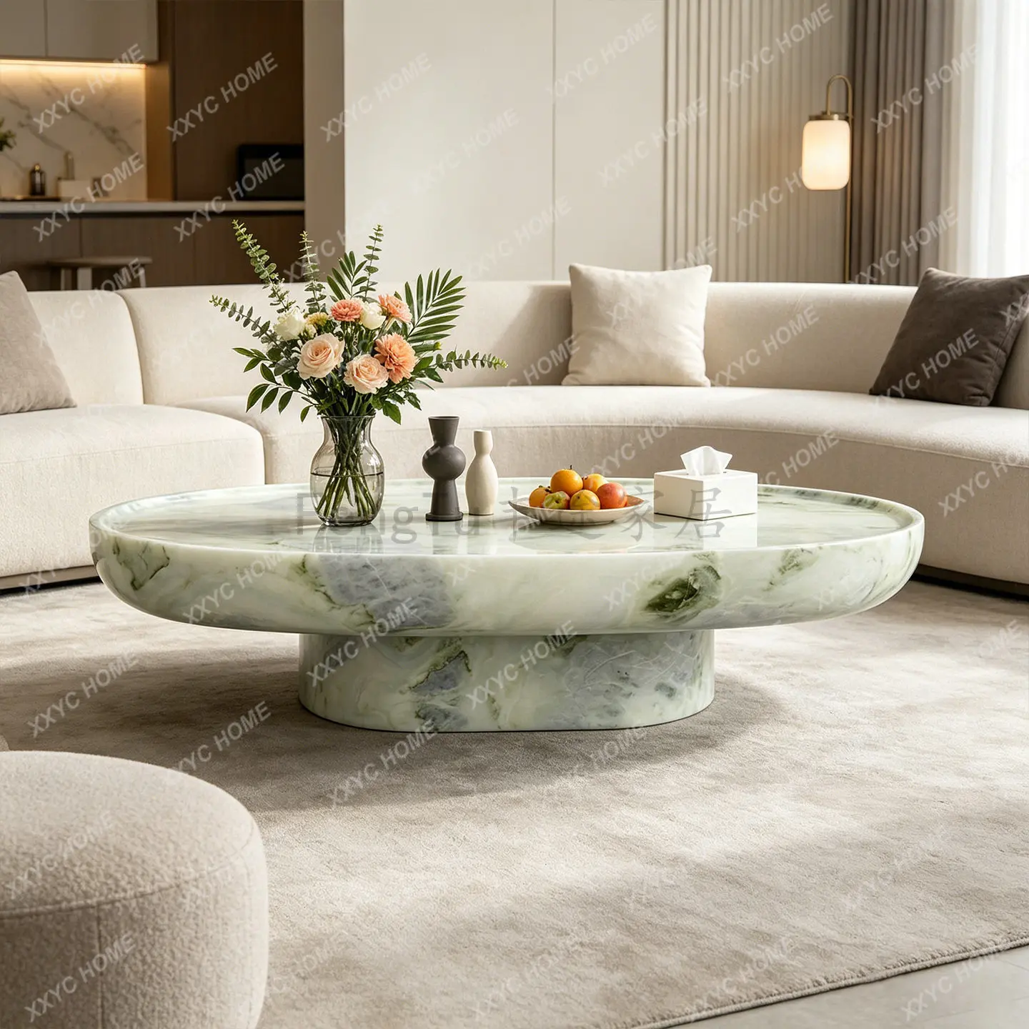 light luxury high sense natural marble oval coffee table living room sofa coffee table