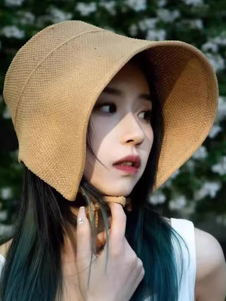 AliExpress NONE Summer Straw Weaving Shade Hat Retro Cotton And Linen Lactation Big Eaves Sun Protection Cap For Women Girl Outdoor Cycling