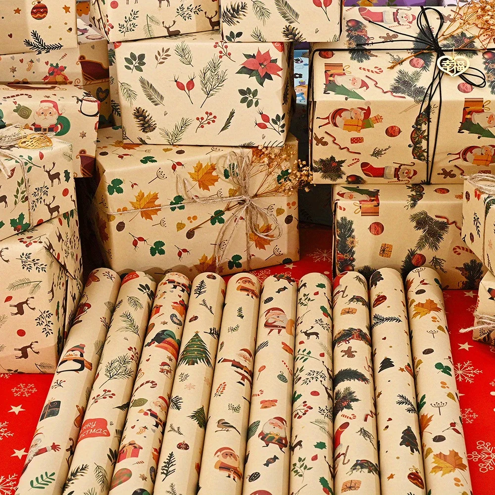 10 Rollen Weihnachts-Geschenkpapier, geeignet für den Werksgebrauch, ideal zum Verpacken von Neujahrsgeschenken, Geburtstagsgeschenken, Geschenkboxen