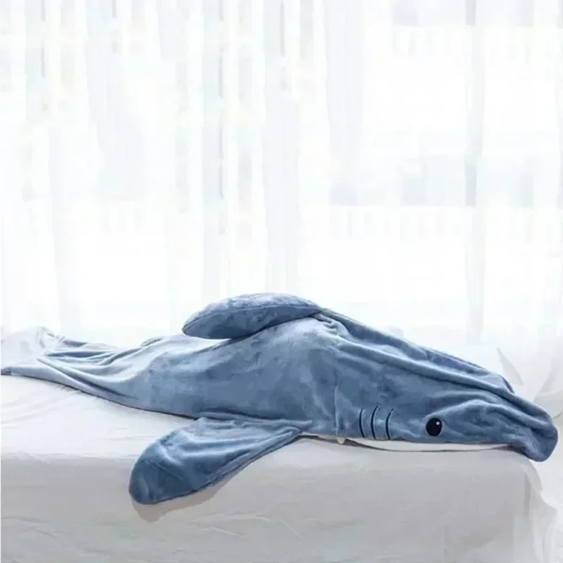 Cartoon Sleeping Bag for Children and Adults Shark Blanket Soft Cozy Fabric Mermaid Shawl Wearable Tiburon Pajamas Gift