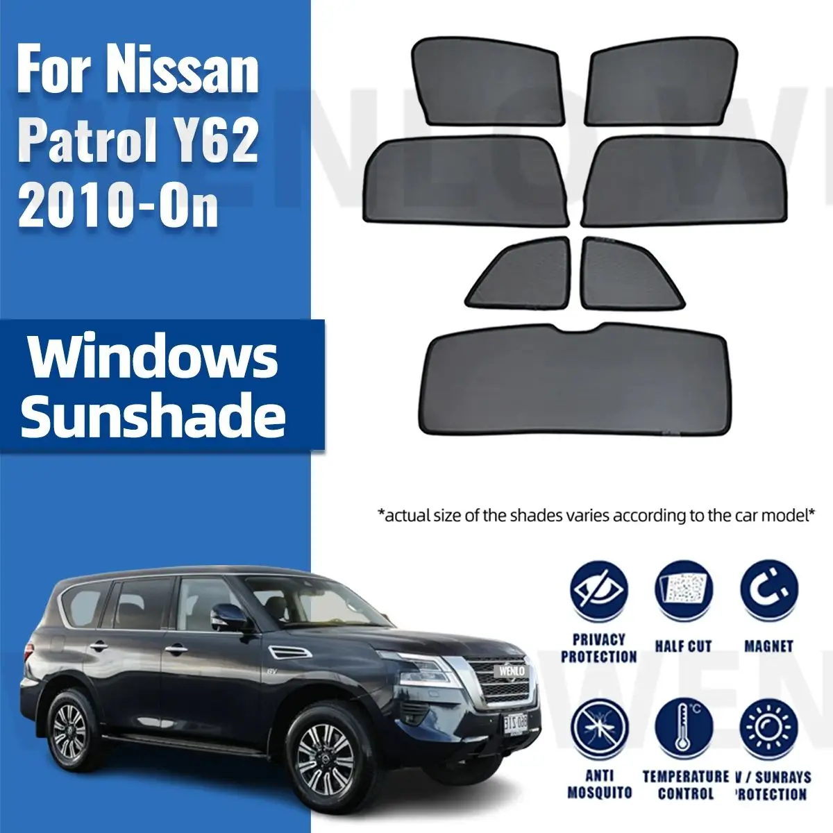 

For Nissan Patrol Y62 2015-2023 Car Sunshade Shield Magnetic Front Windshield Frame Curtain Rear Side Window Sun Shades Visor