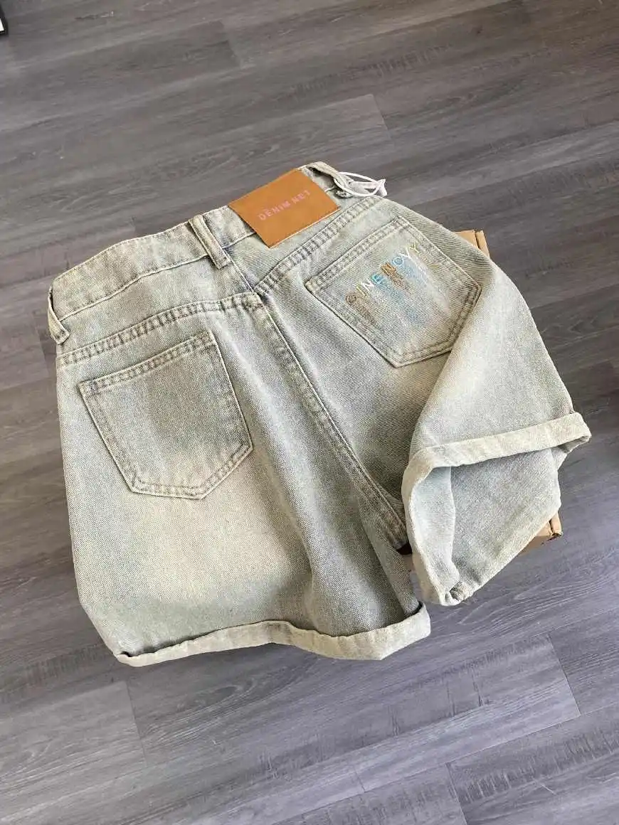 Women Blue Micro Denim Shorts High Waist Embroidery Mini Hot Jeans Shorts 2000s Y2k Harajuku Vintage Cowboy Short Pants Clothes