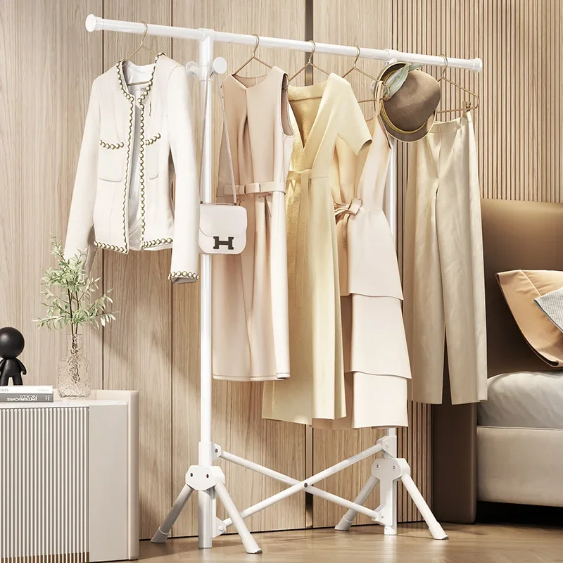 Bedroom Floor-standing Folding Clothes Drying Rack Balcony Hanging Clothes Indoor Storage Clothes Drying Simple Mobile Coat Rack