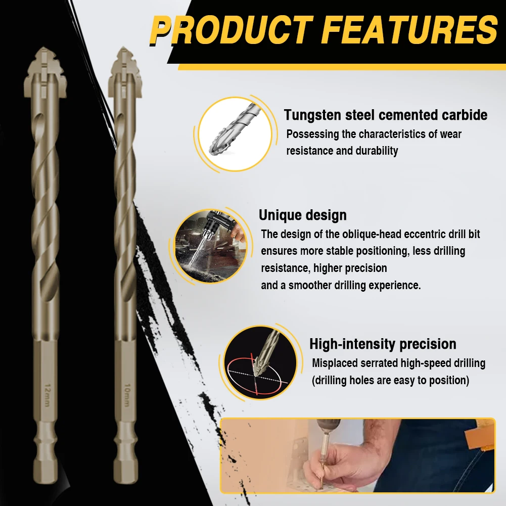 Brocas excéntricas de cabeza inclinada, broca de vidrio multifuncional de alta dureza, vástago Hexagonal para hormigón, vidrio y cerámica, 7 Uds.